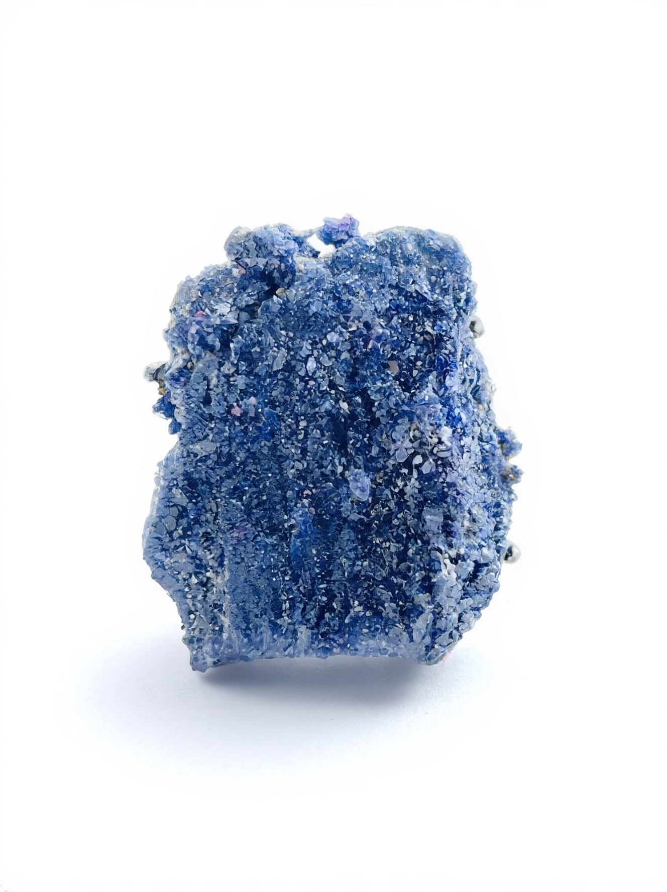 Raw Blue Sapphire mineral specimen ring, front view.