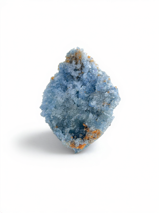 Raw Blue Sapphire Mineral Specimen Ring front view with pale blue crystal texture