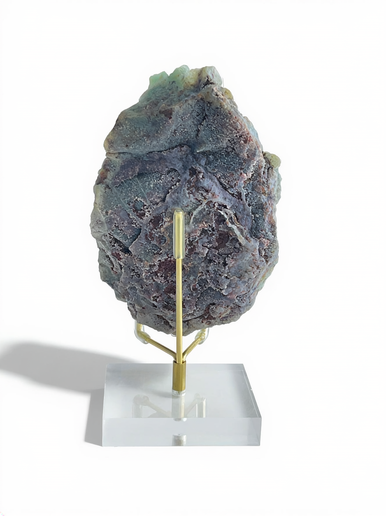 Back view of raw green prehnite mineral specimen with natural botryoidal structure