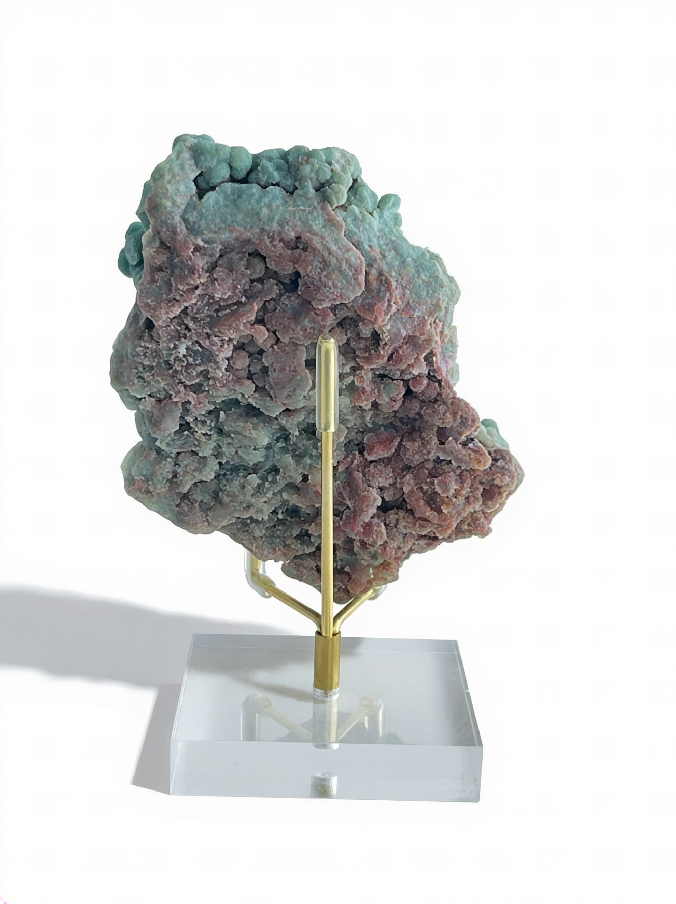 Back view of raw green prehnite mineral specimen with natural botryoidal formation