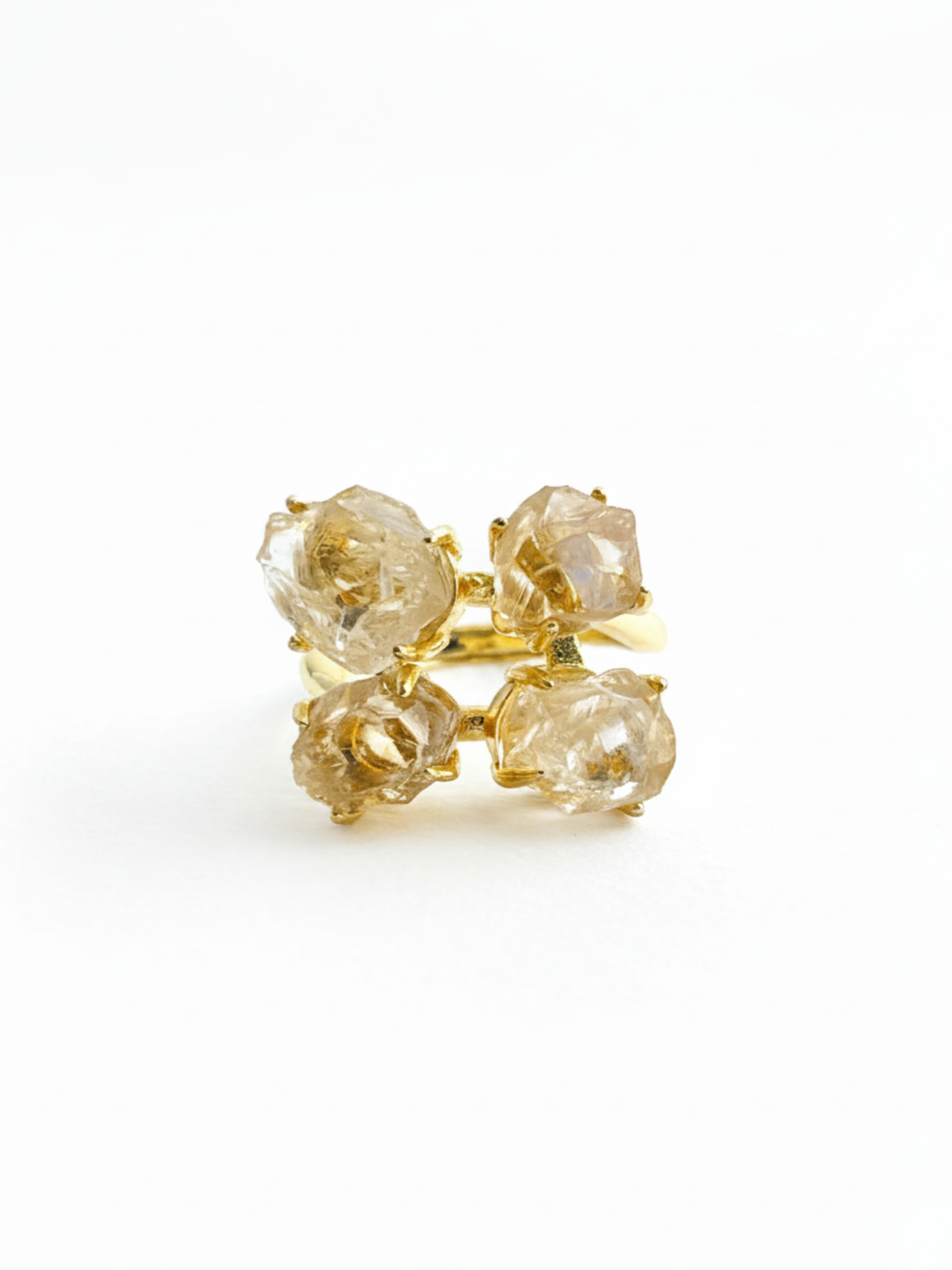 Raw Brazilian Citrine crystal ring with golden natural quartz stones
