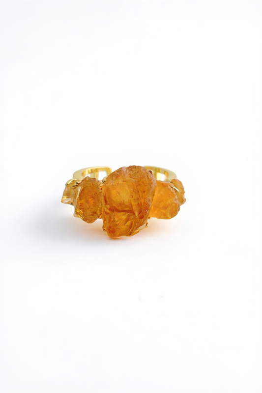 Raw Brazilian citrine ring natural crystal front view