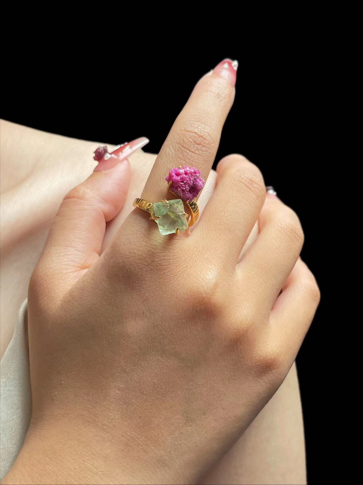 Rubellite with Green Fluorite Ring