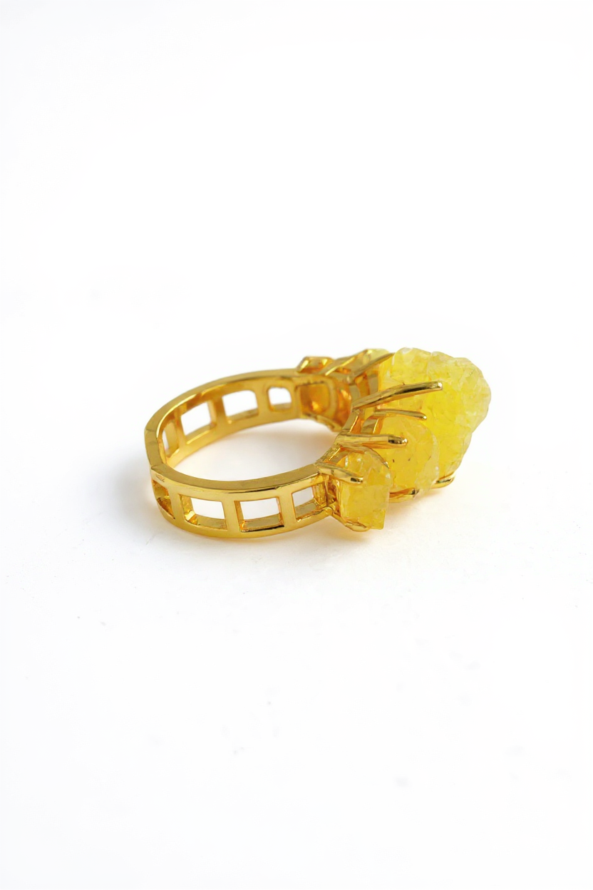 raw brucite ring side view adjustable gold band