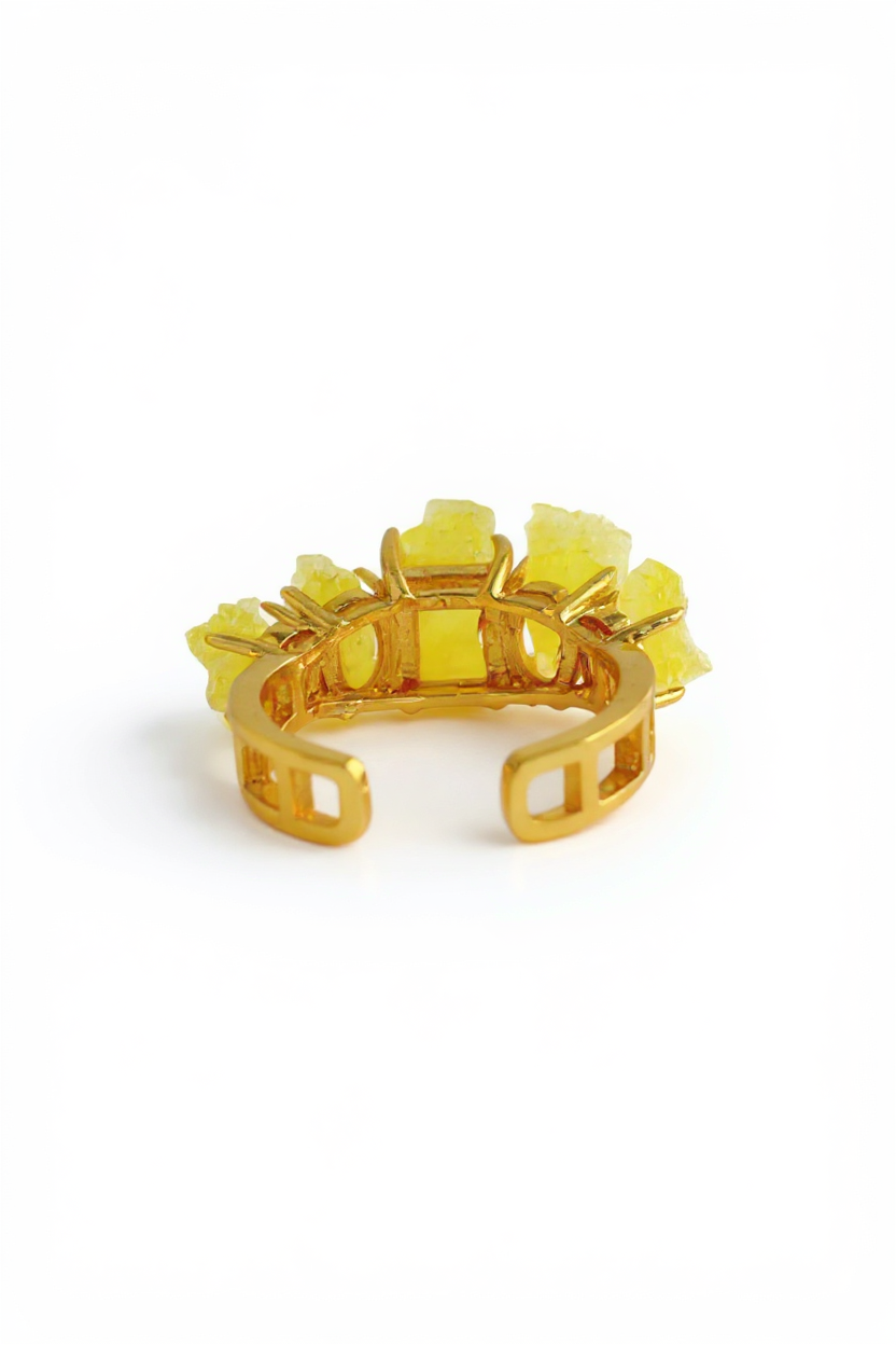 Back view of Raw Brucite Row Ring with adjustable gold tone band