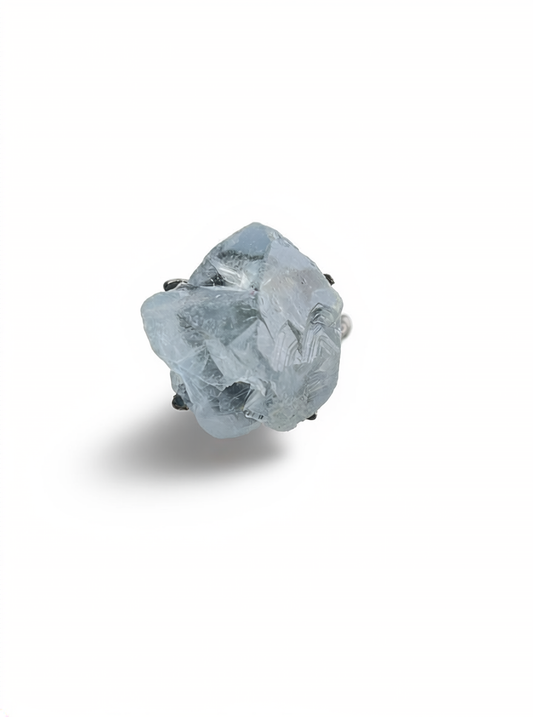 Raw Celestite Crystal Ring from Madagascar, front view