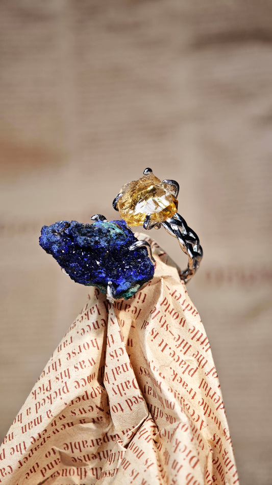 Azurite & Citrine Ring