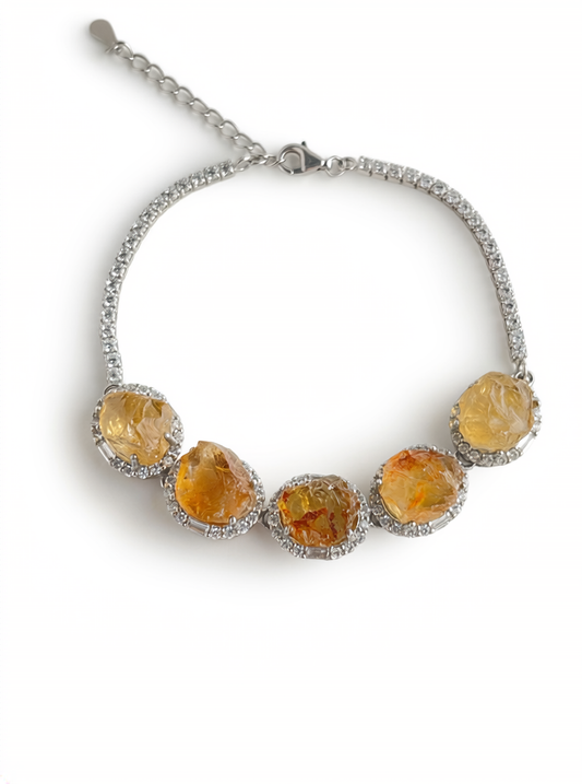 Raw citrine bracelet with natural citrine stones front view