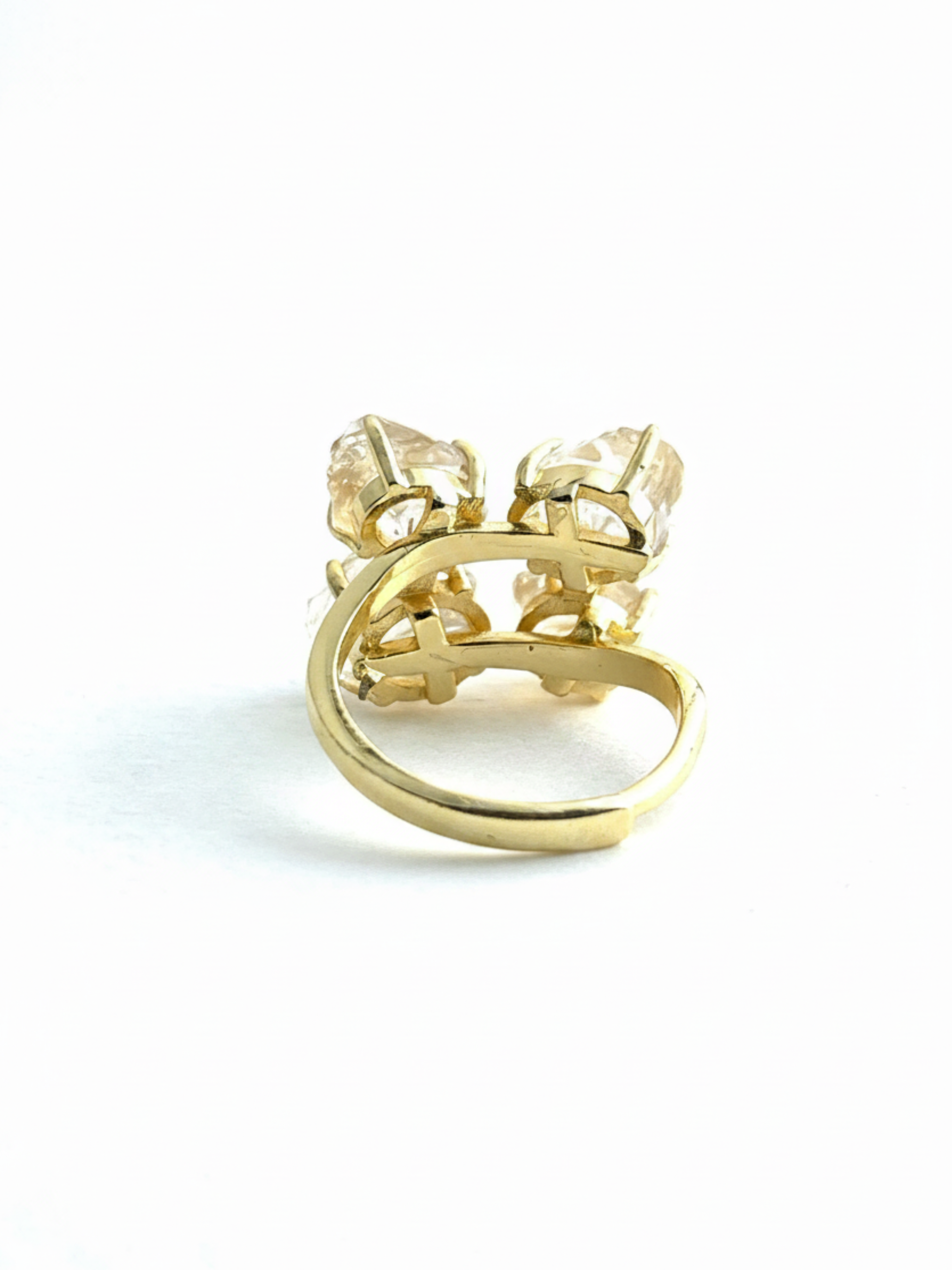 Back view of raw Brazilian Citrine crystal ring with adjustable open band