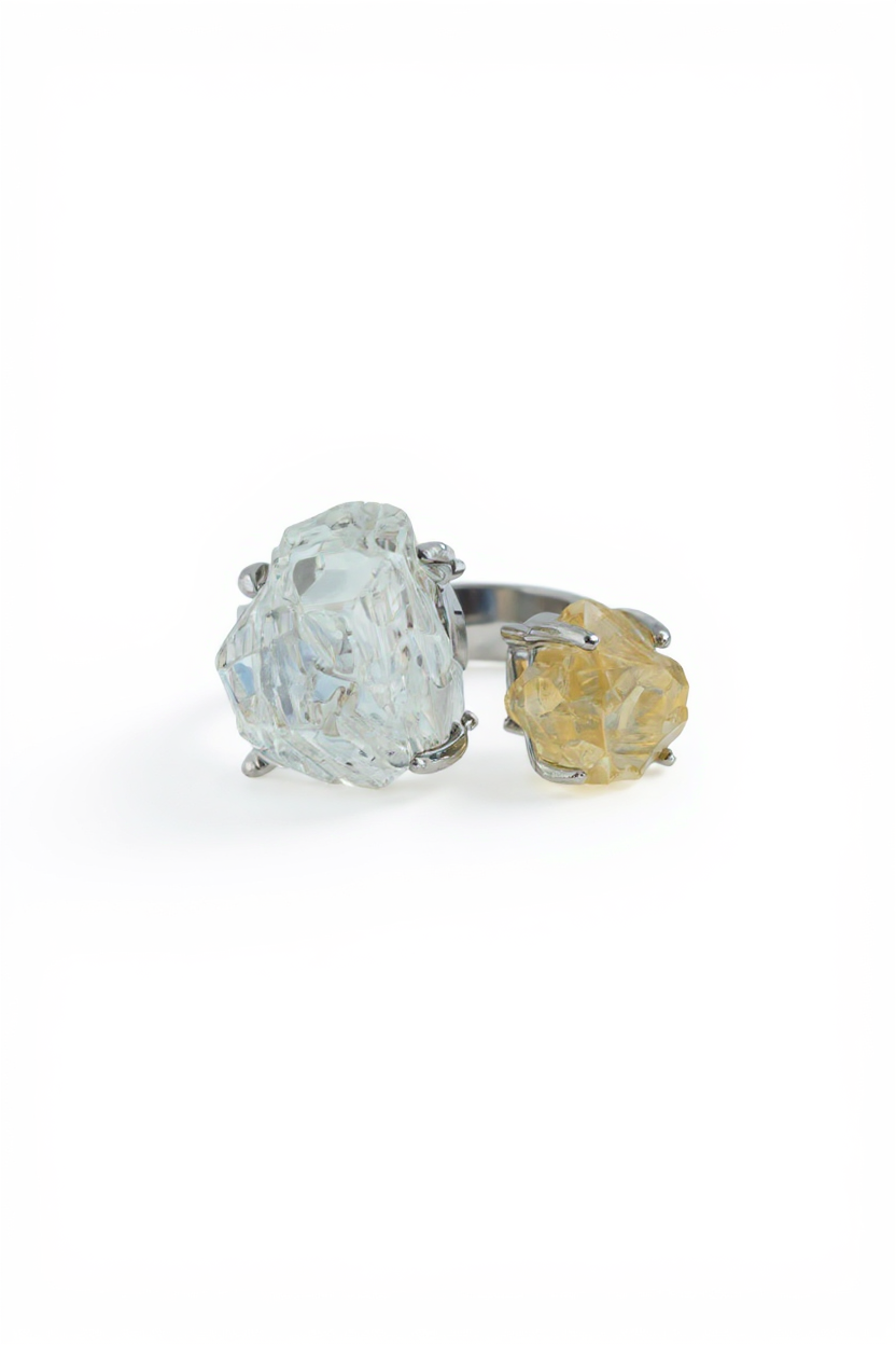 Raw Citrine and Green Quartz open ring front view