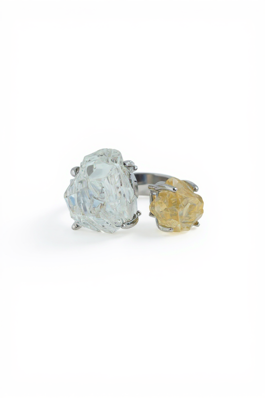 Raw Citrine and Green Quartz open ring front view