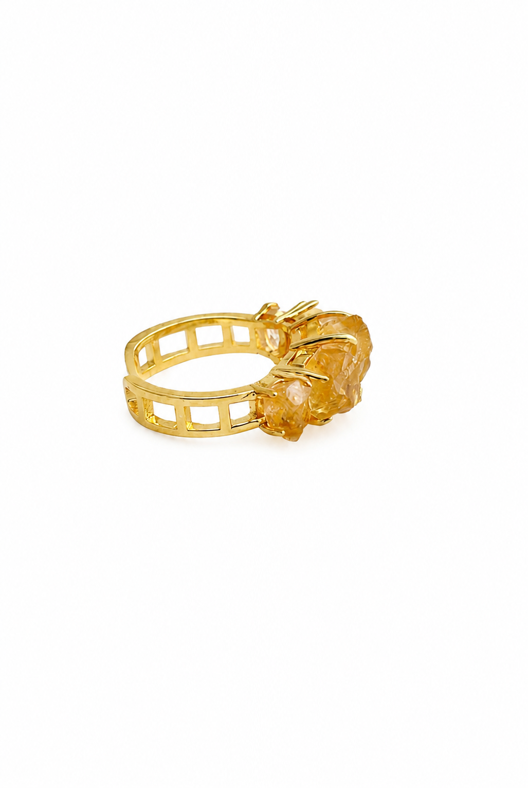 Side view of Raw Citrine row ring