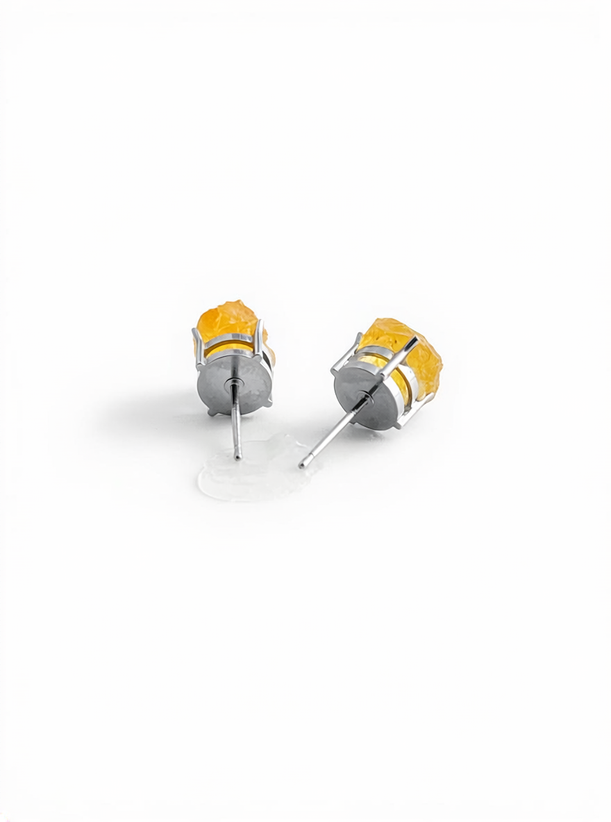 Raw Citrine Stud Earrings back view