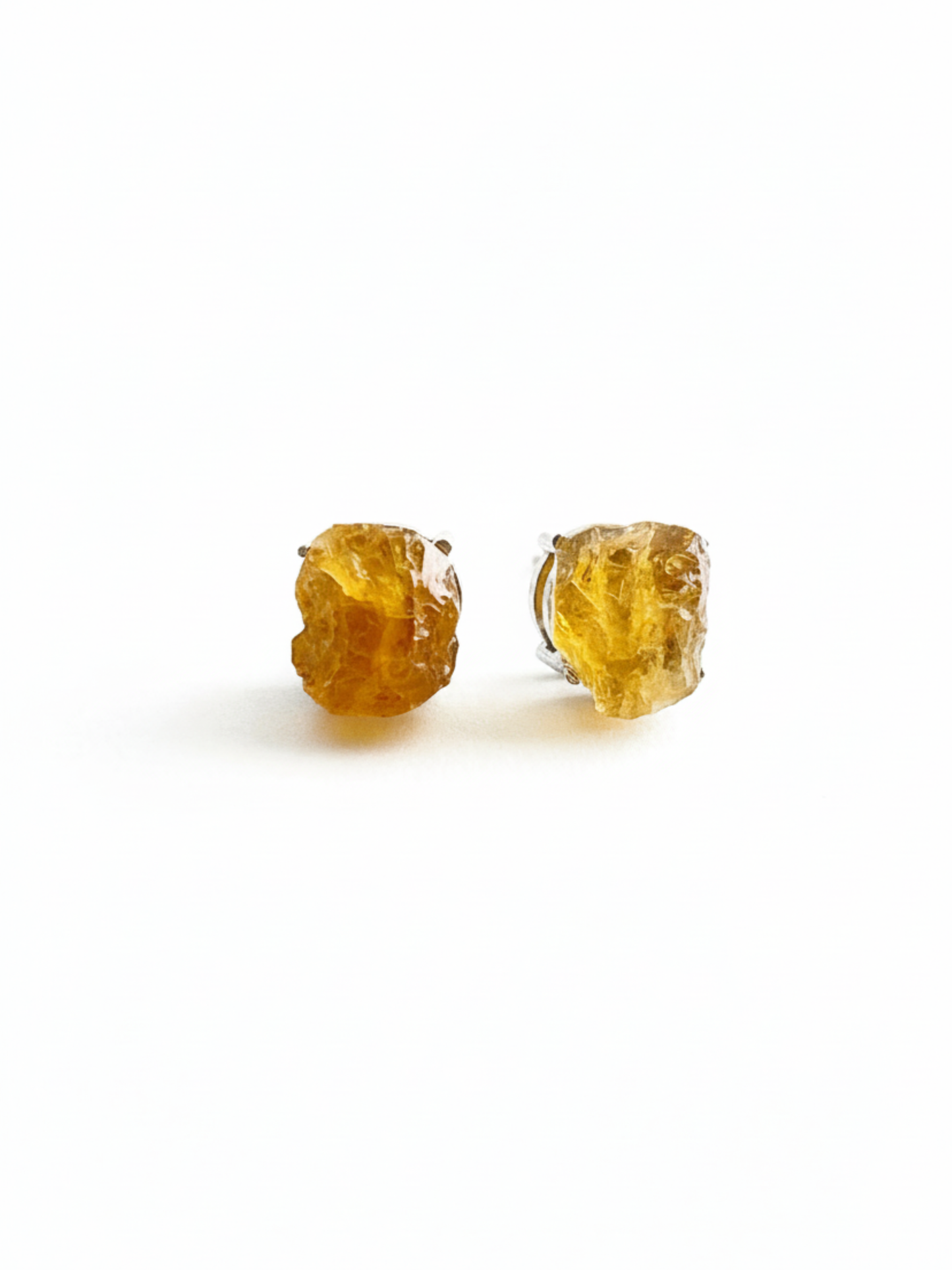 Raw Citrine Stud Earrings front view
