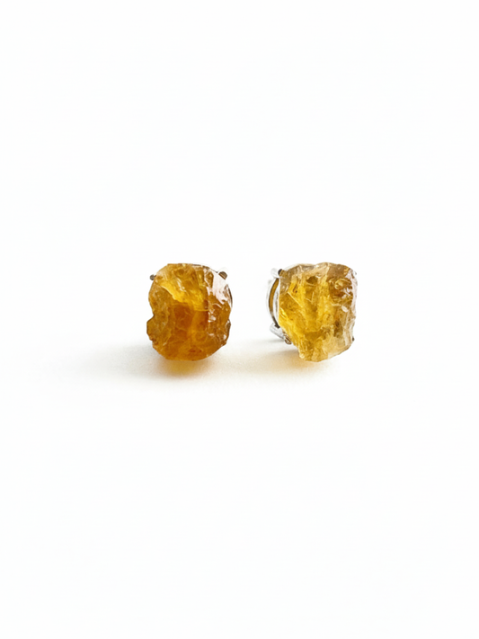 Raw Citrine Stud Earrings front view