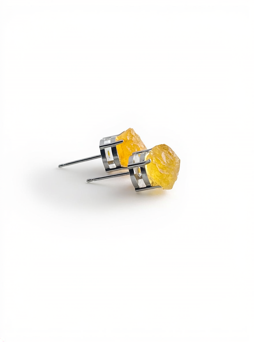 Raw Citrine Stud Earrings side view