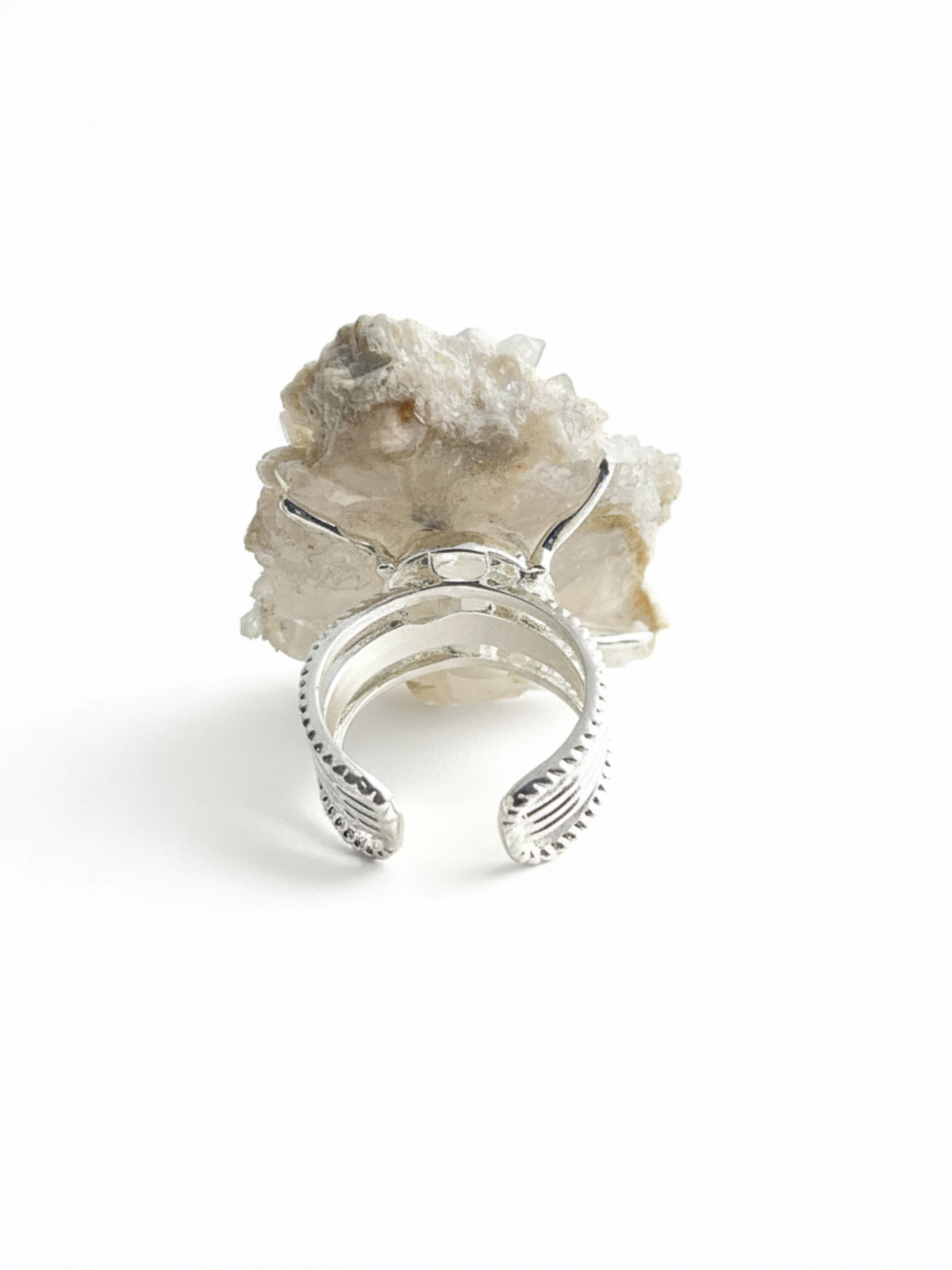 Raw creedite crystal cluster ring back view
