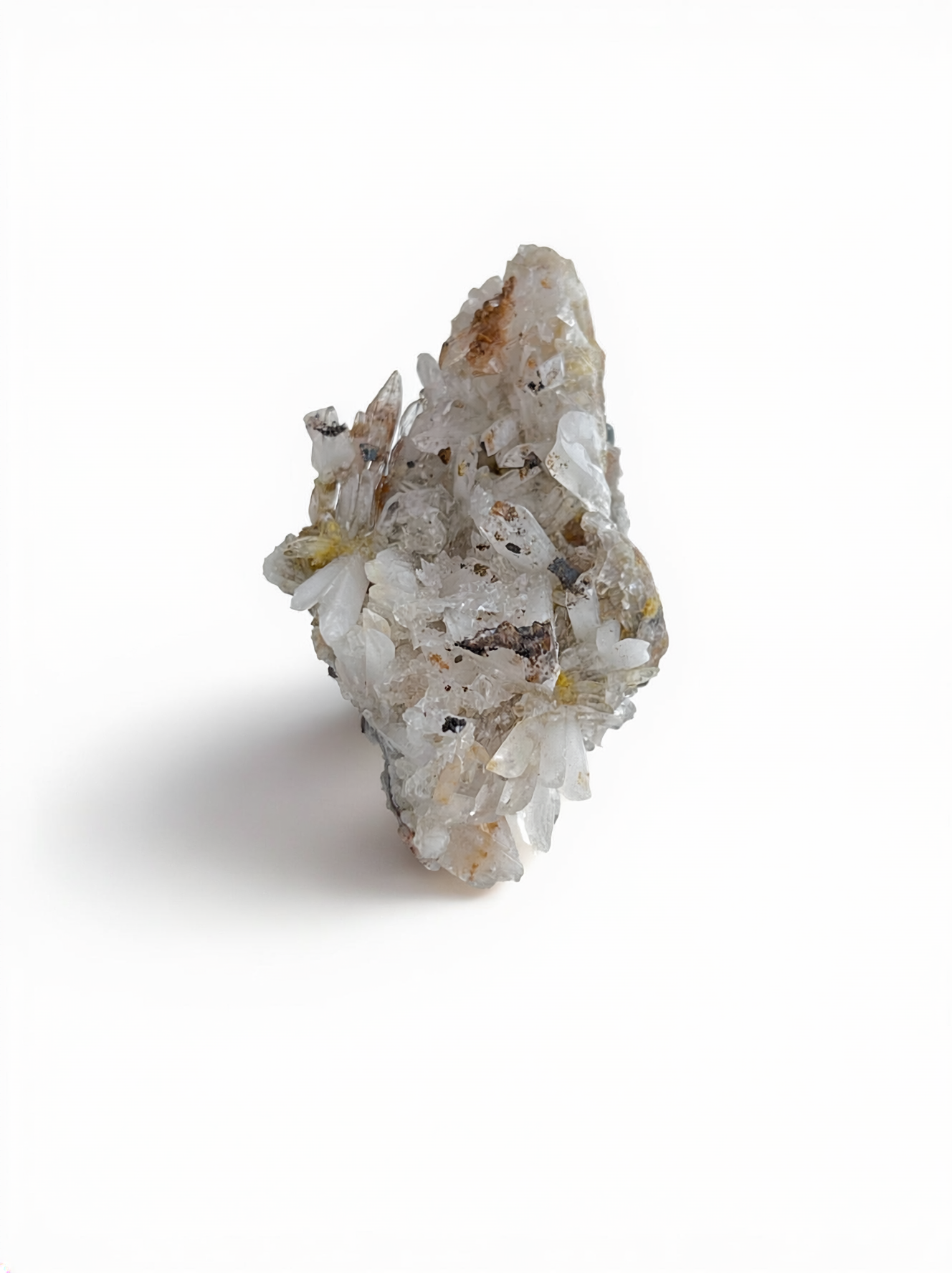 Raw Creedite crystal cluster ring, front view.