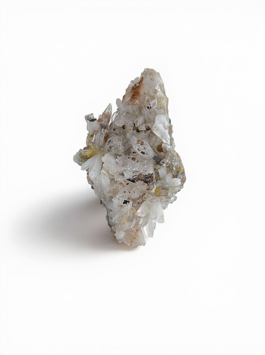 Raw Creedite crystal cluster ring, front view.