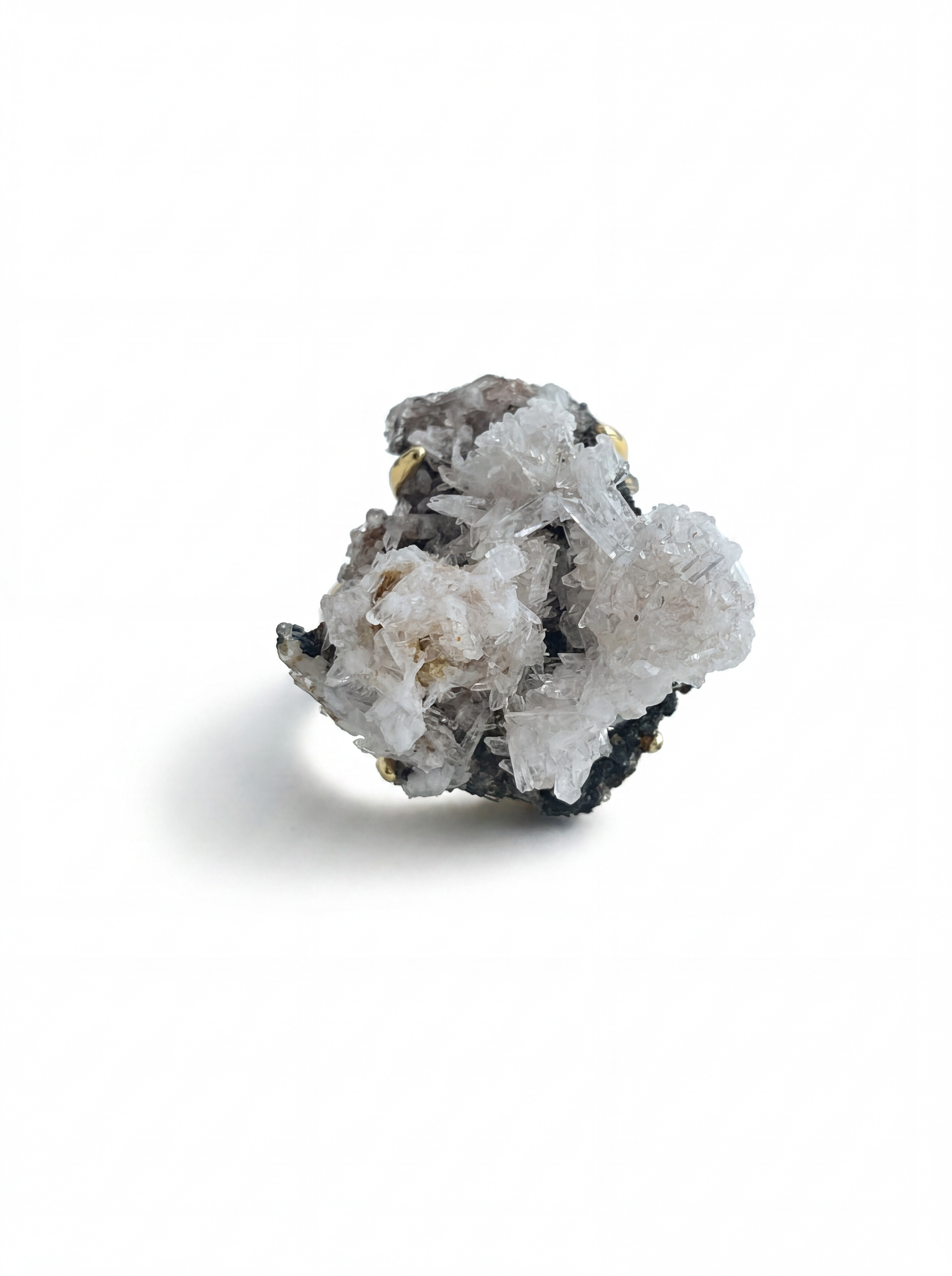 Raw Creedite crystal cluster ring with radiating white needle crystals