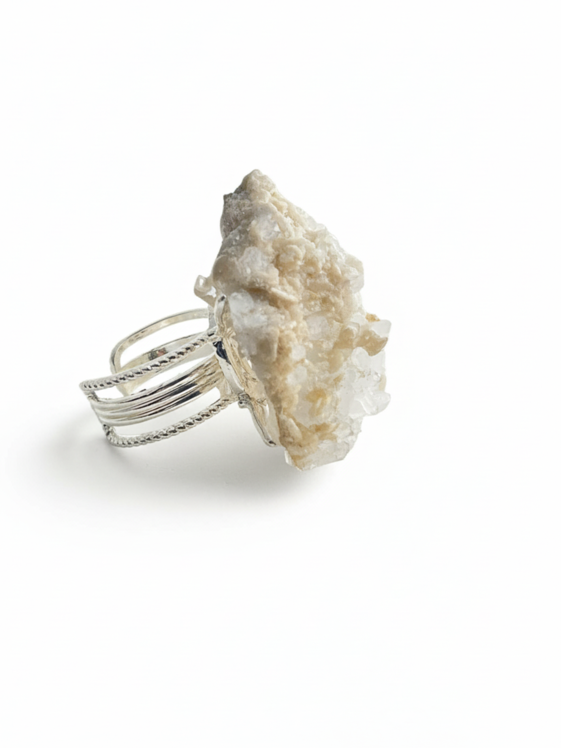 Raw creedite crystal cluster ring side view