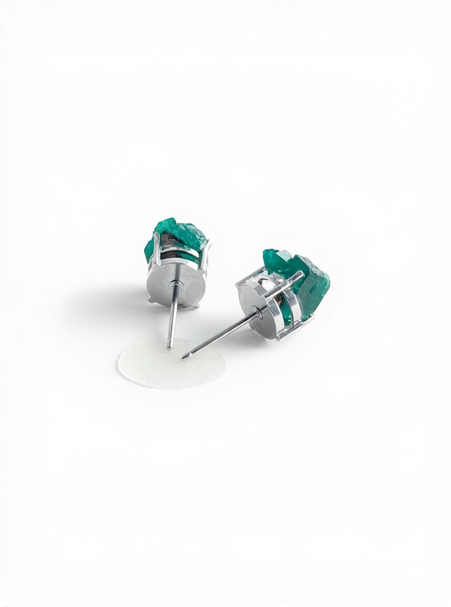 Raw Dioptase Stud Earrings back view