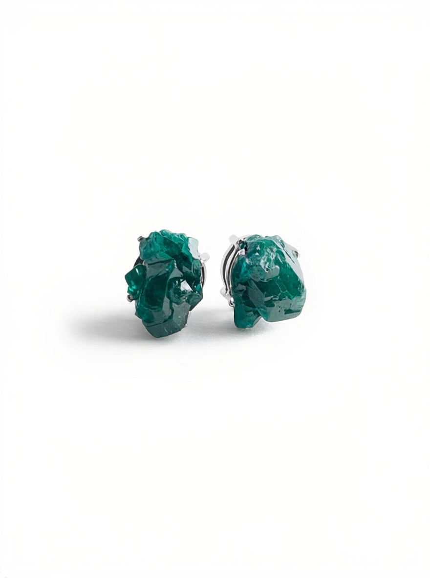 Raw Dioptase Stud Earrings front view