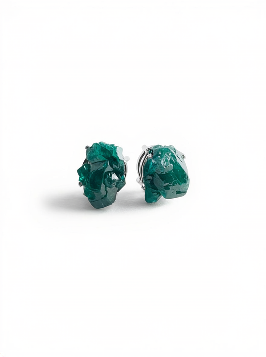 Raw Dioptase Stud Earrings front view