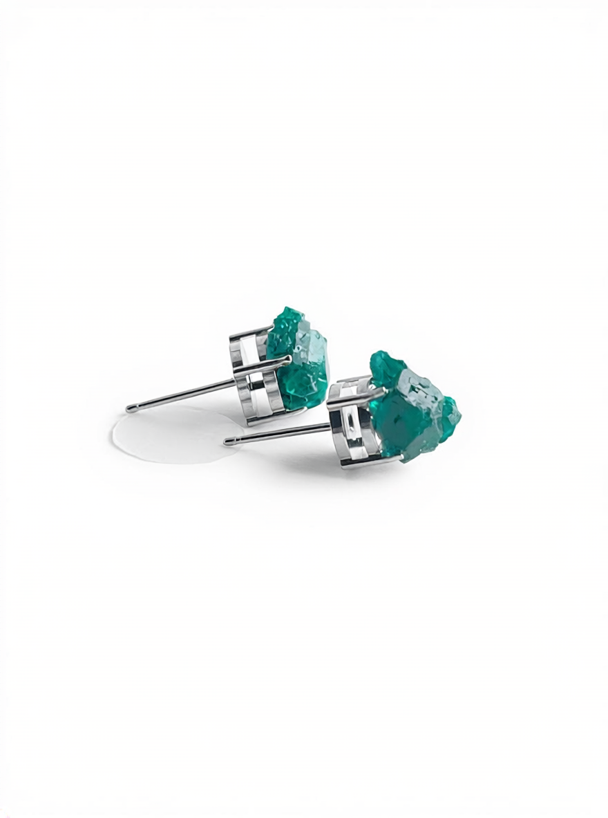 Raw Dioptase Stud Earrings side view
