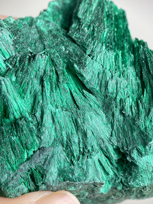 Detail of fibrous malachite showing fine needle-like green crystal texture