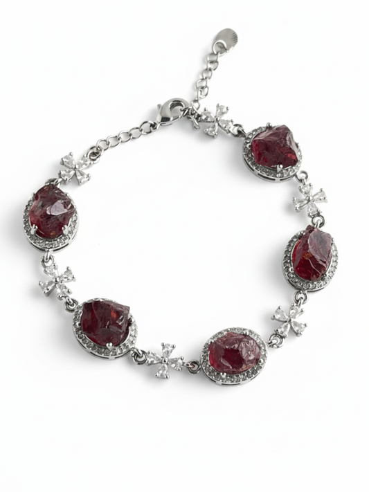 Raw garnet bracelet with natural garnet stones from Sri Lanka front view