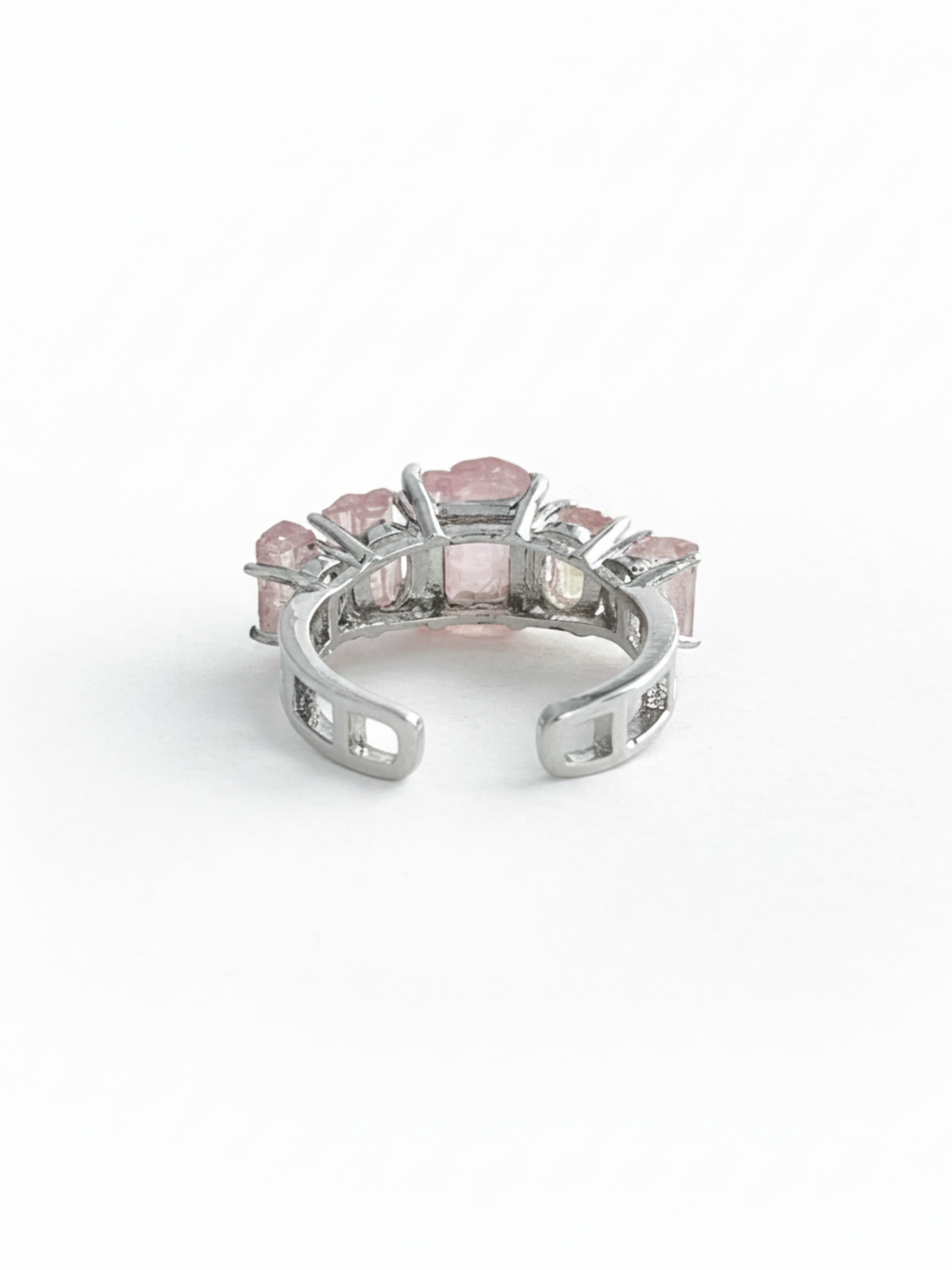 Back view of Raw Morganite hexagonal column band ring setting