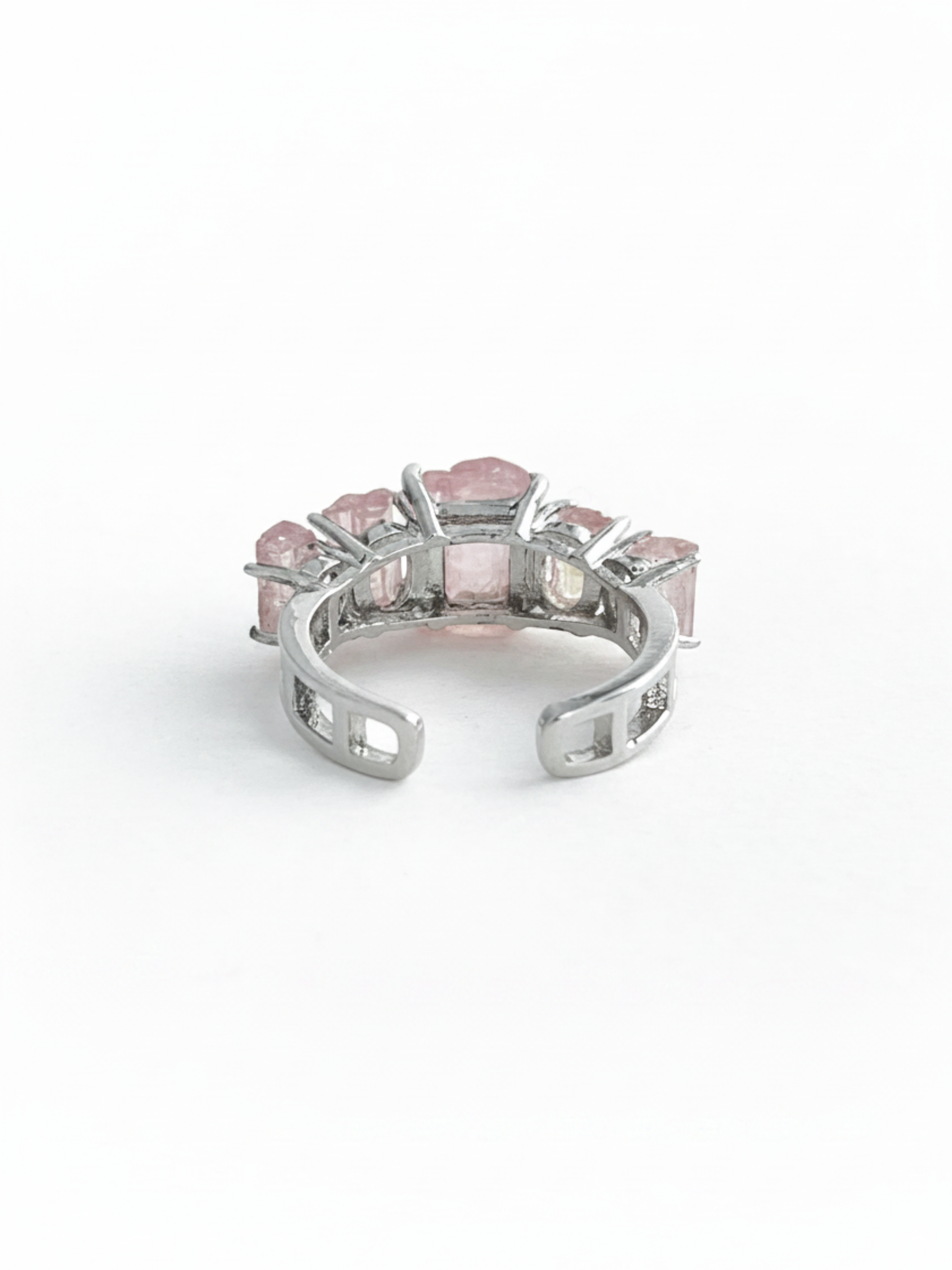 Back view of Raw Morganite hexagonal column band ring setting
