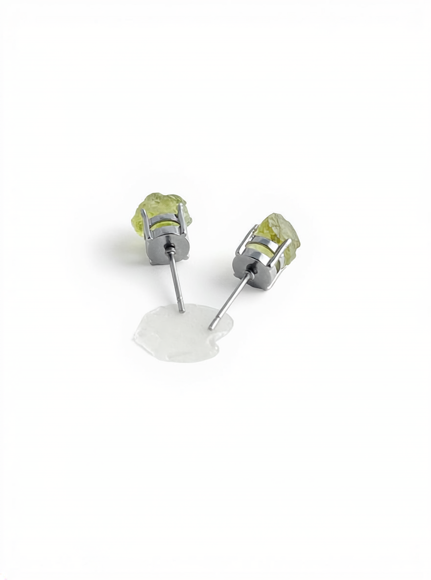 Raw Peridot Stud Earrings back view