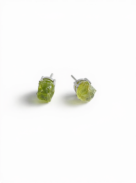 Raw Peridot Stud Earrings front view