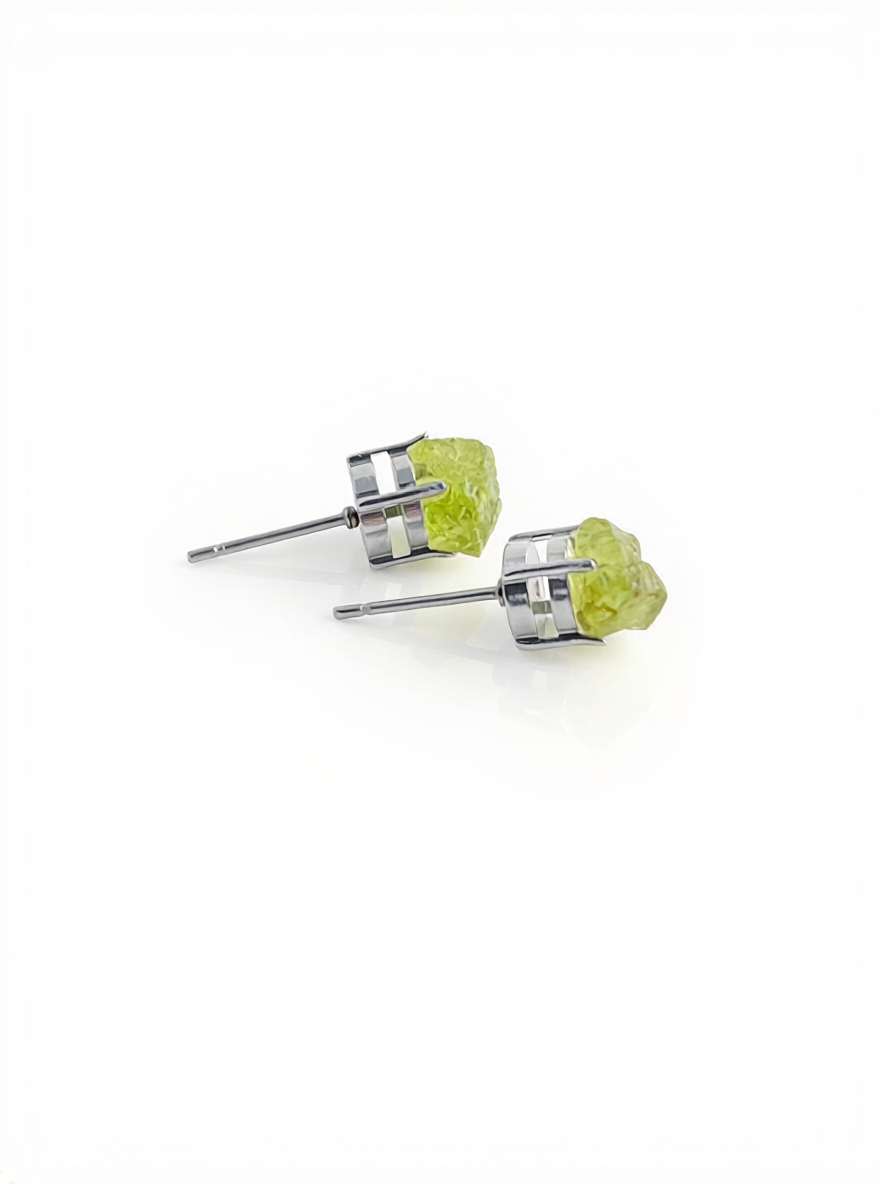 Raw Peridot Stud Earrings side view
