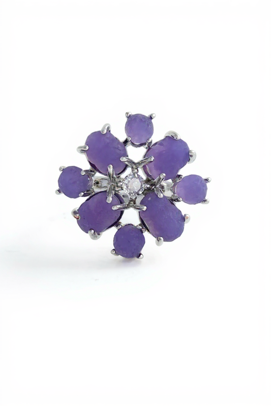 Raw purple grape agate cluster ring front view