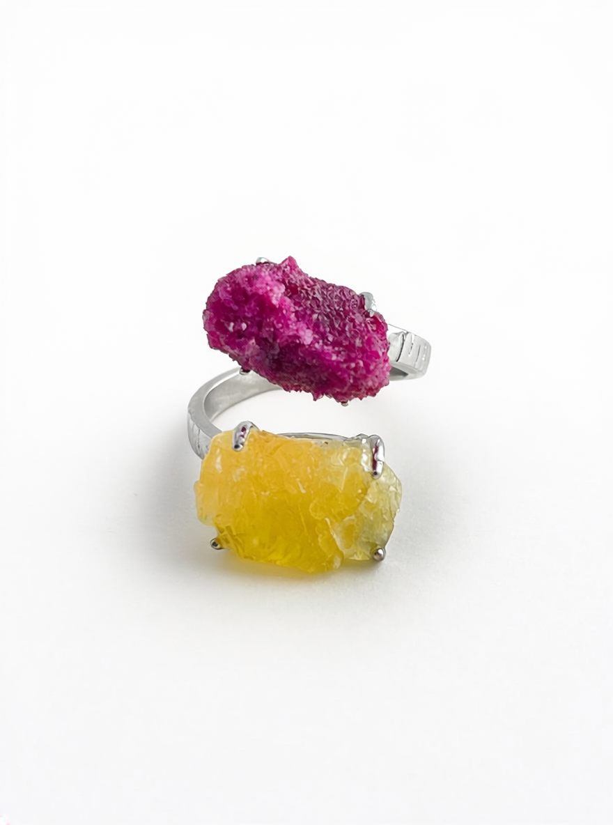 raw red corundum ruby and brucite ring natural crystal jewelry