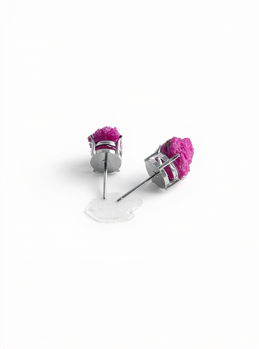 Raw Red Corundum Stud Earrings back view