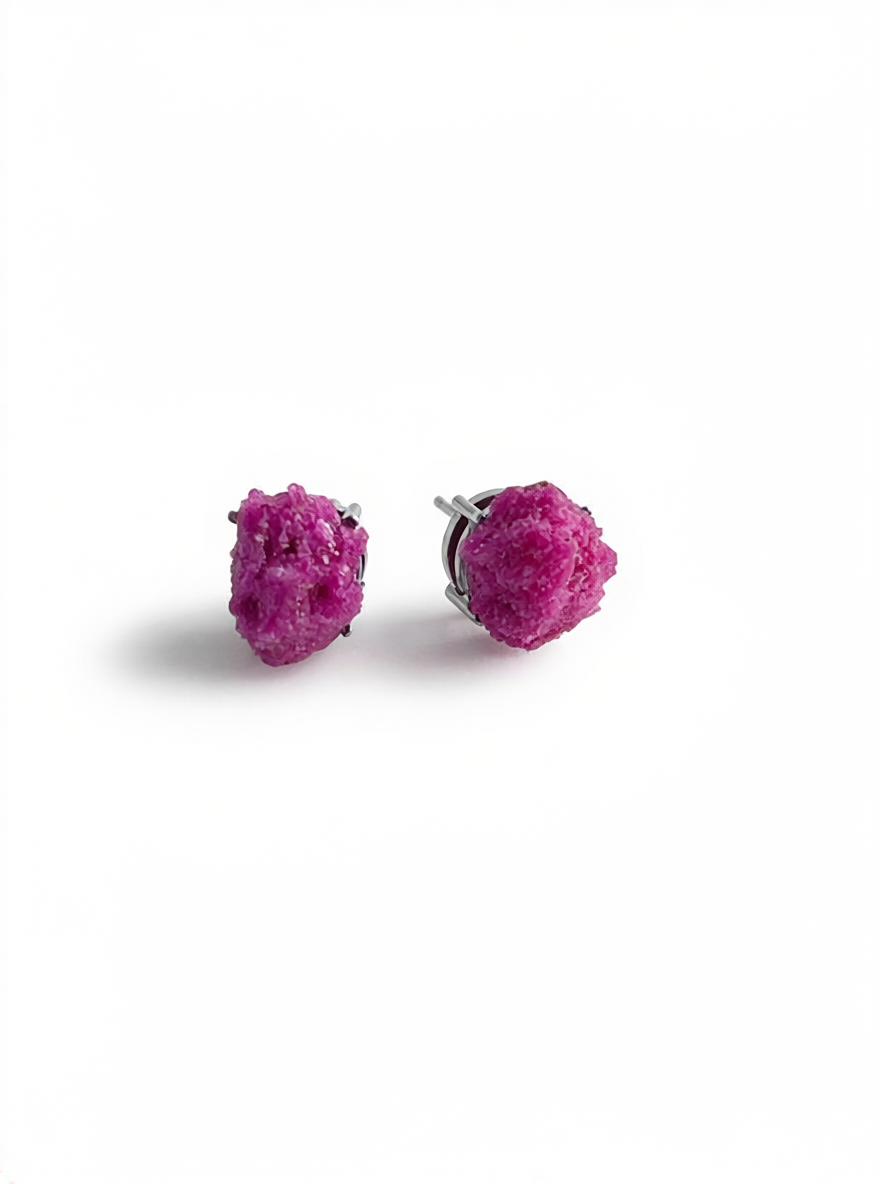 Raw Red Corundum Stud Earrings front view