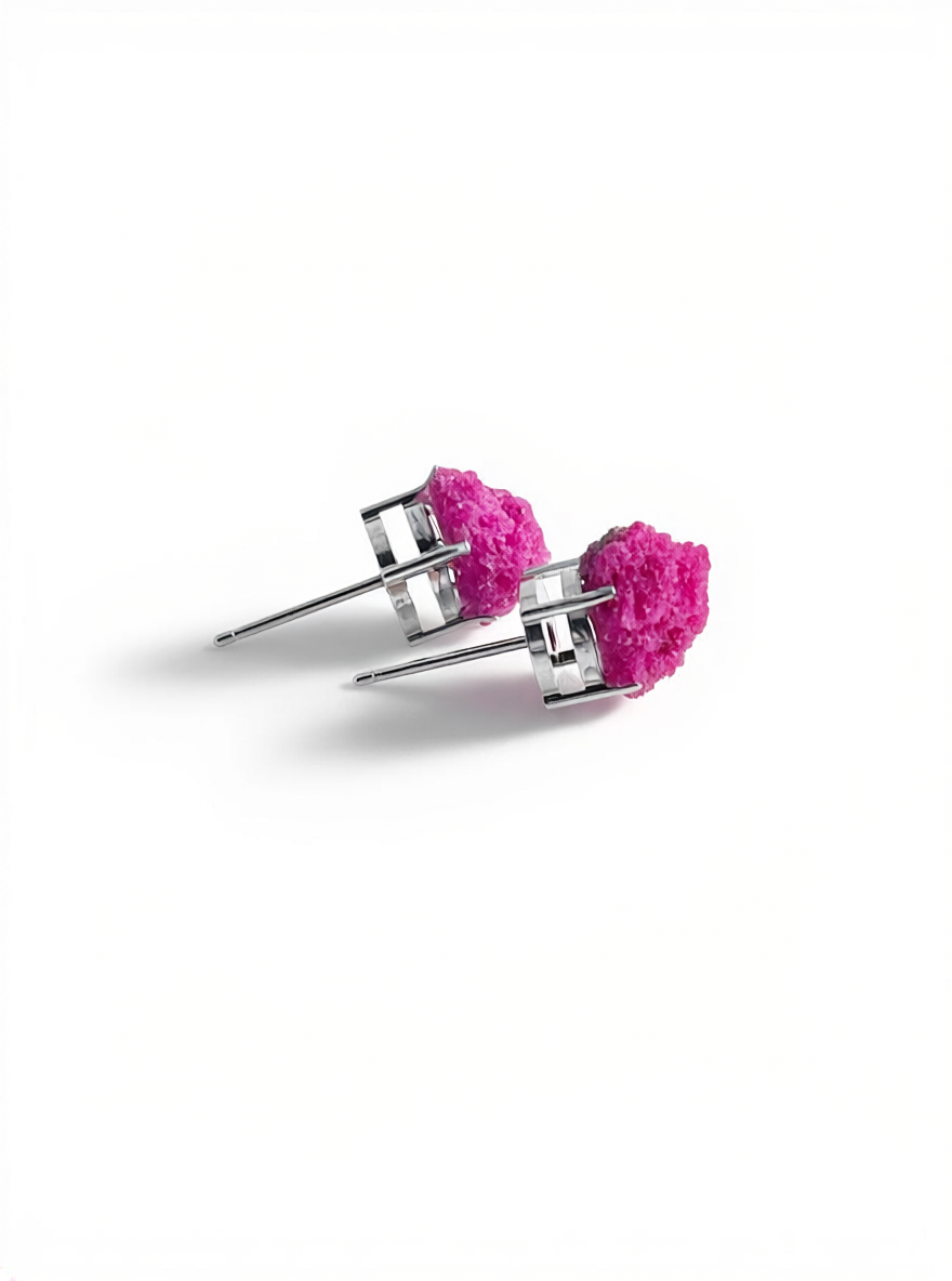 Raw Red Corundum Stud Earrings side view