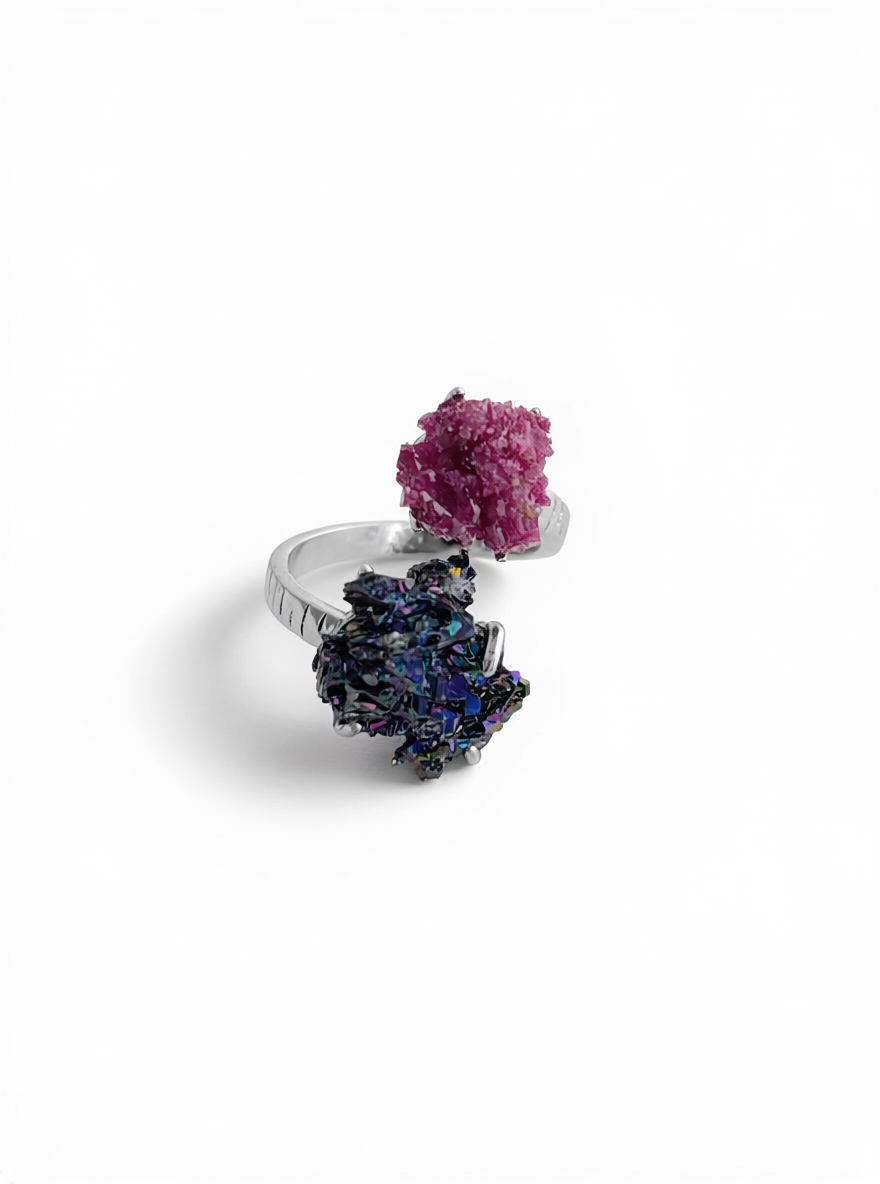 Raw ruby and carborundum ring front view