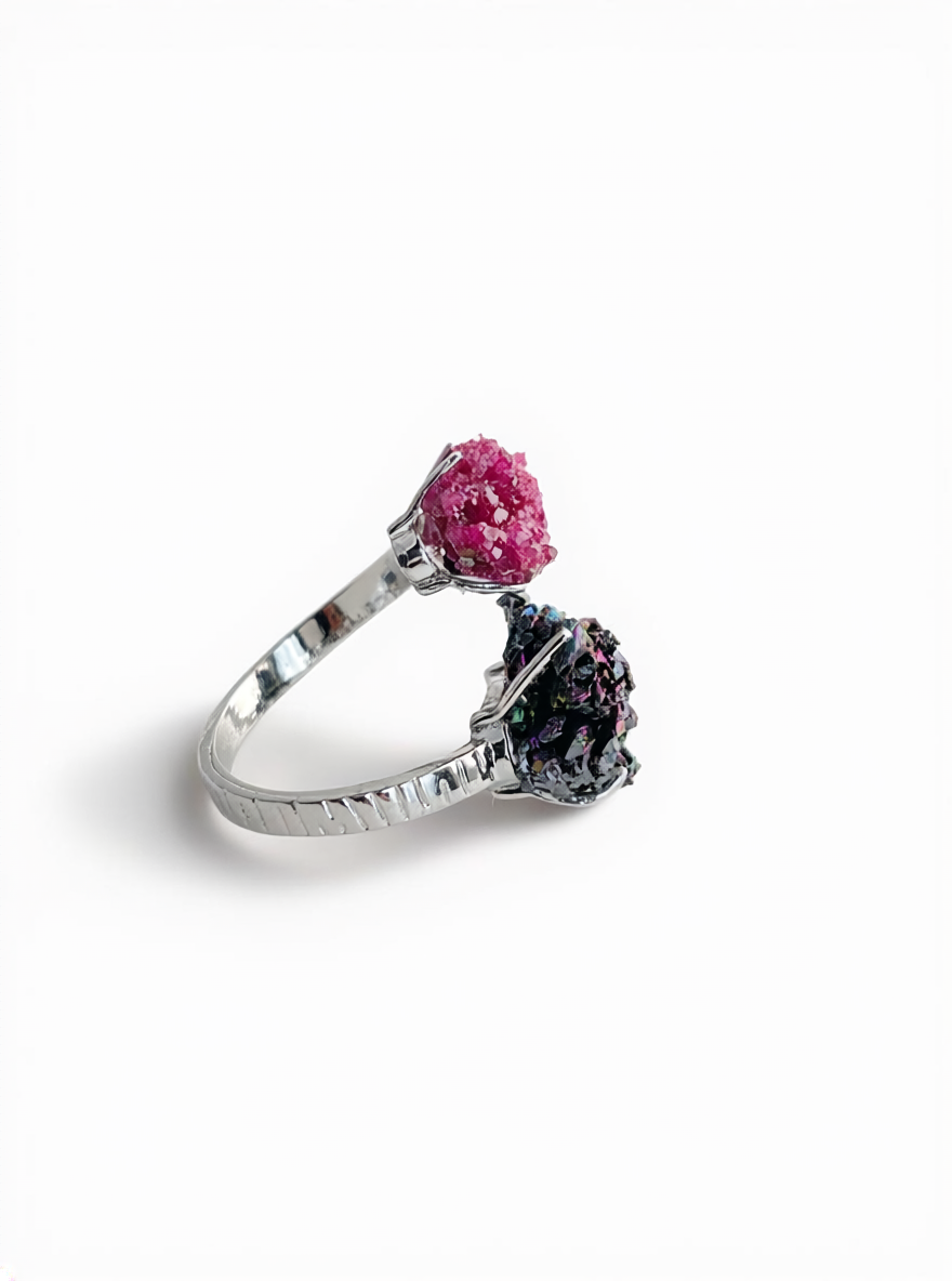 Side view of raw ruby and carborundum ring