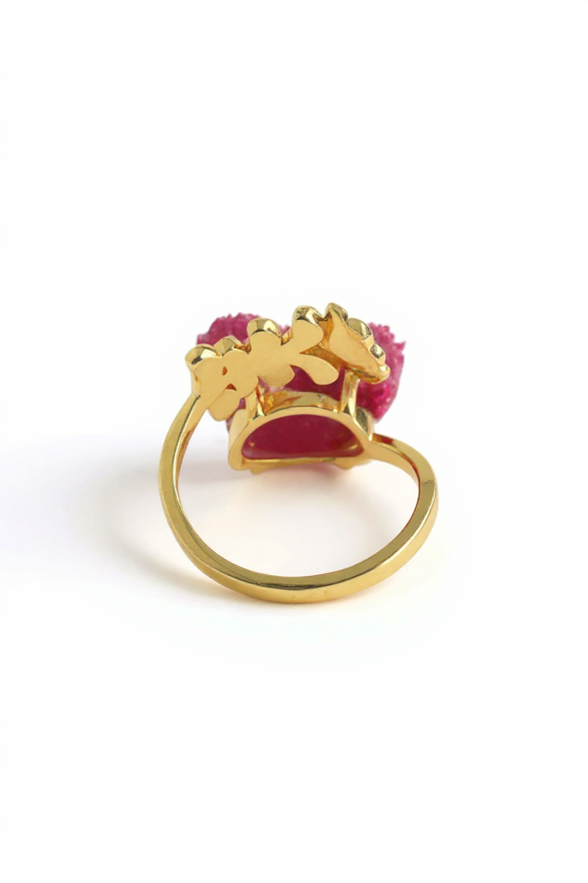 Back view of Raw Ruby Red Corundum mineral specimen ring