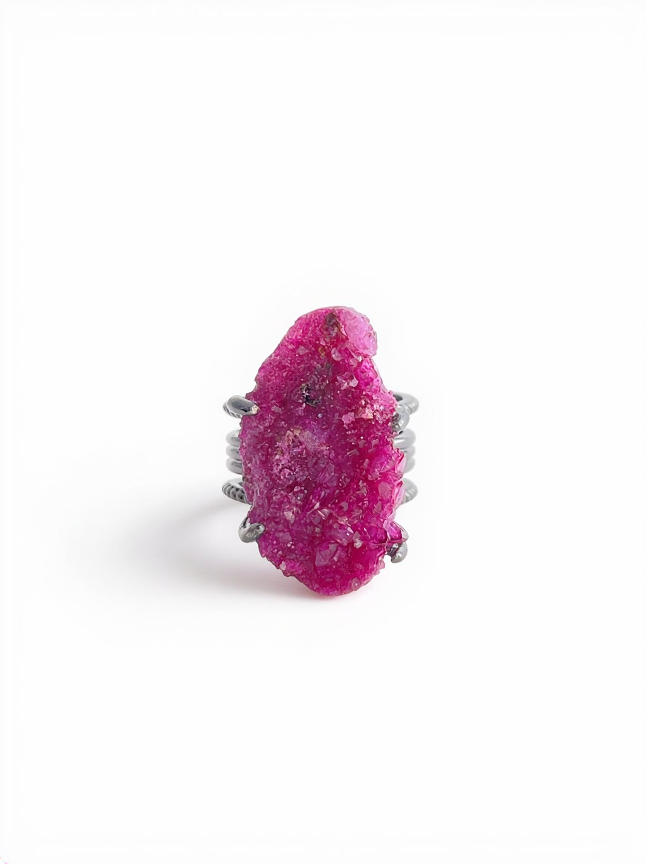 Raw Ruby Red Corundum mineral specimen ring front view