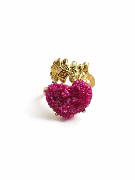 Raw Ruby Red Corundum mineral specimen ring front view