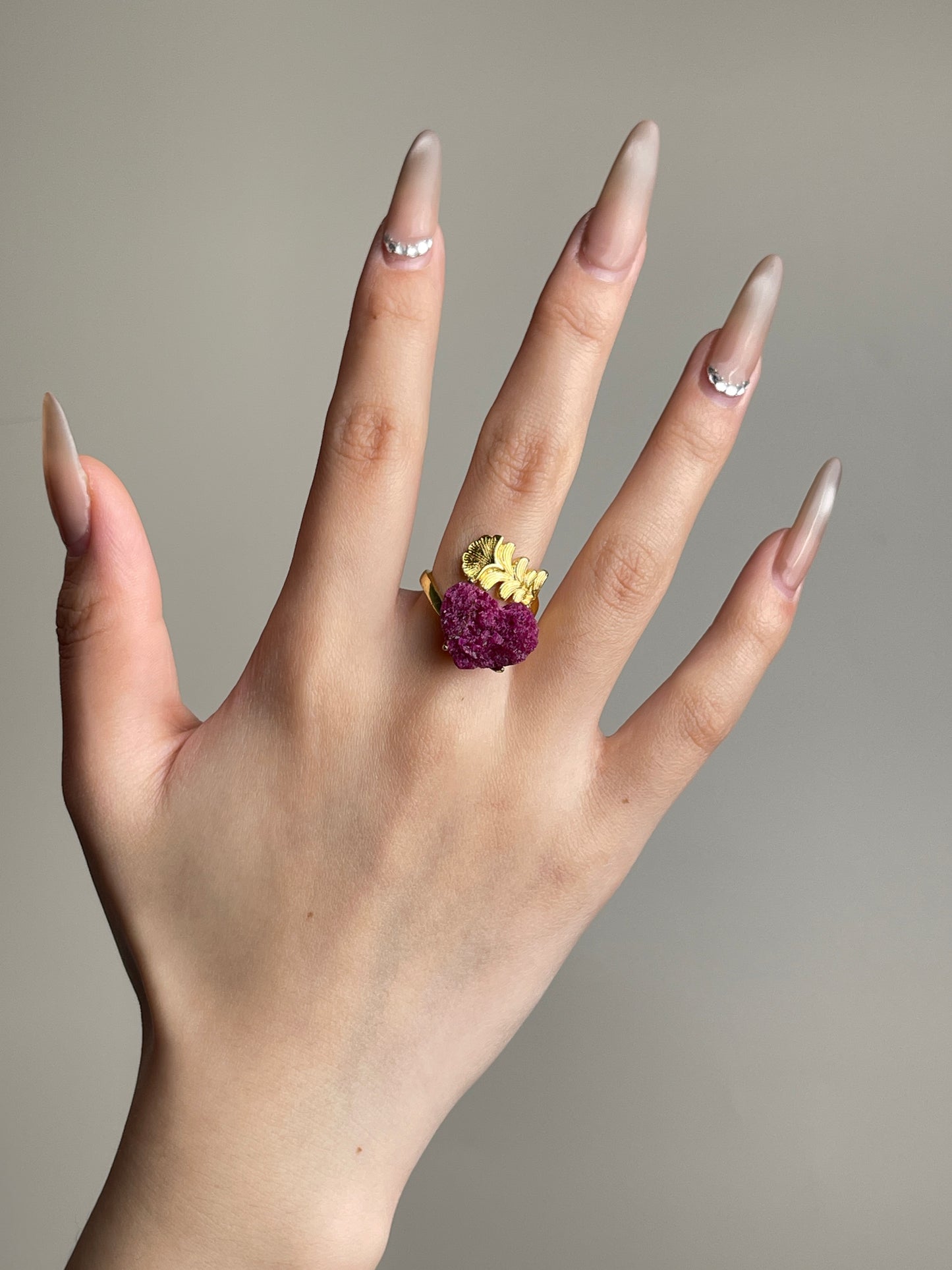 Raw Ruby Red Corundum mineral specimen ring worn on hand