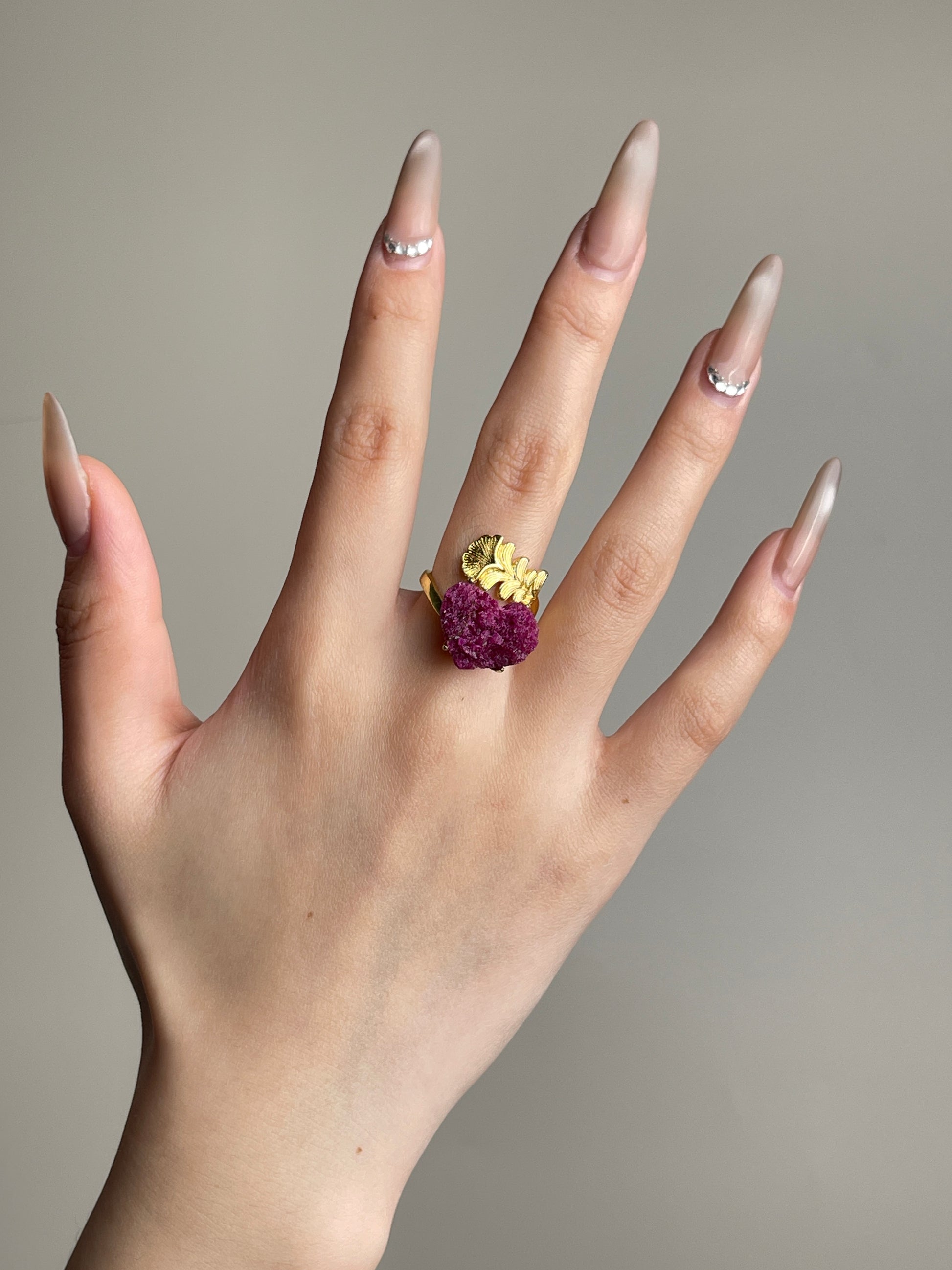 Raw Ruby Red Corundum mineral specimen ring worn on hand