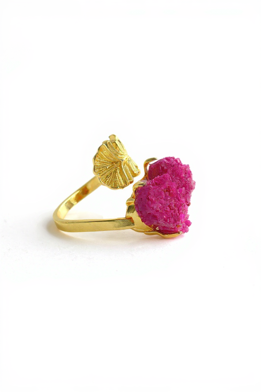 Side view of Raw Ruby Red Corundum mineral specimen ring