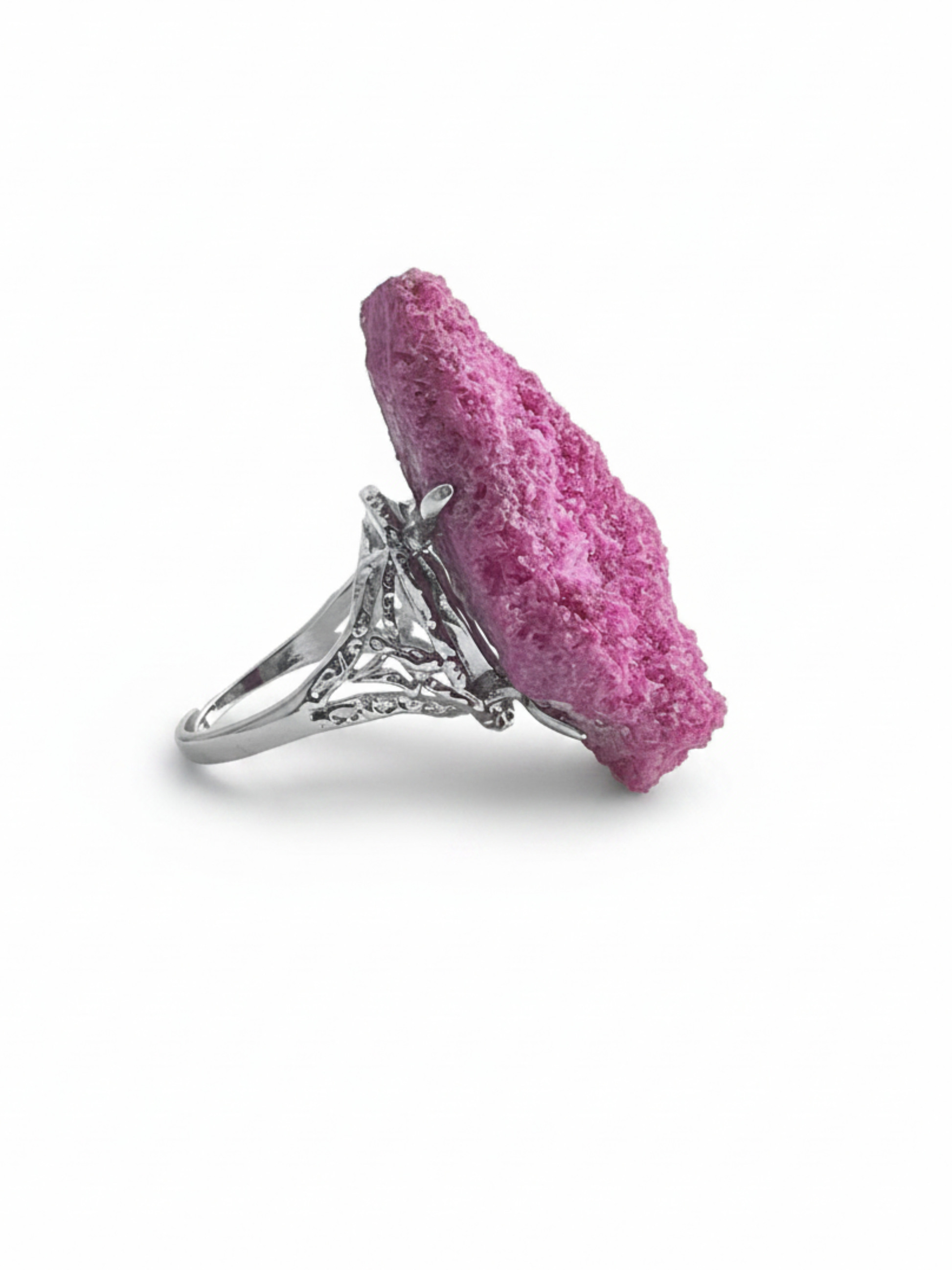 Side view of raw Ruby Red Corundum mineral specimen ring